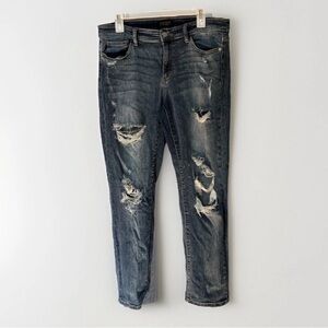 Judy Blue Jeans Womens 31 Boyfriend Fit Distressed Medium Wash Denim Stretch